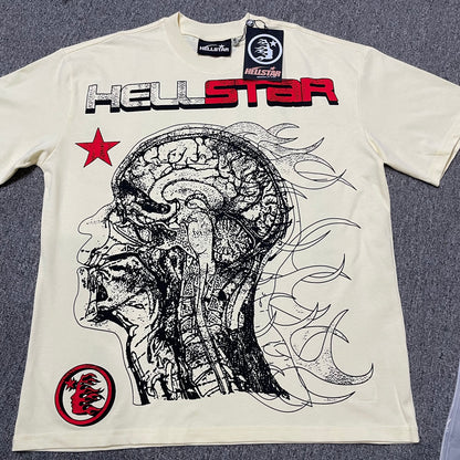 Hellstar Human Development T-Shirt in cream front view with oversized anatomical head graphic