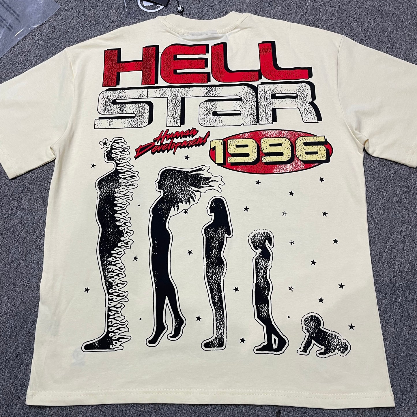 Hellstar Human Development cream T-shirt back view with full rear graphic artwork