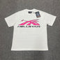 Hellstar Sport Logo T-Shirt in White and Pink front view with oversized motion-star graphic