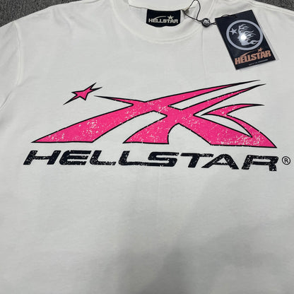 Full pink Hellstar Sport Logo graphic printed across the front of the white T-shirt
Close-up of the pink motion logo and black Hellstar lettering on the Sport Logo T-Shirt
Oversized pink Hellstar motion-star logo on the white Sport Logo graphic T-shirt