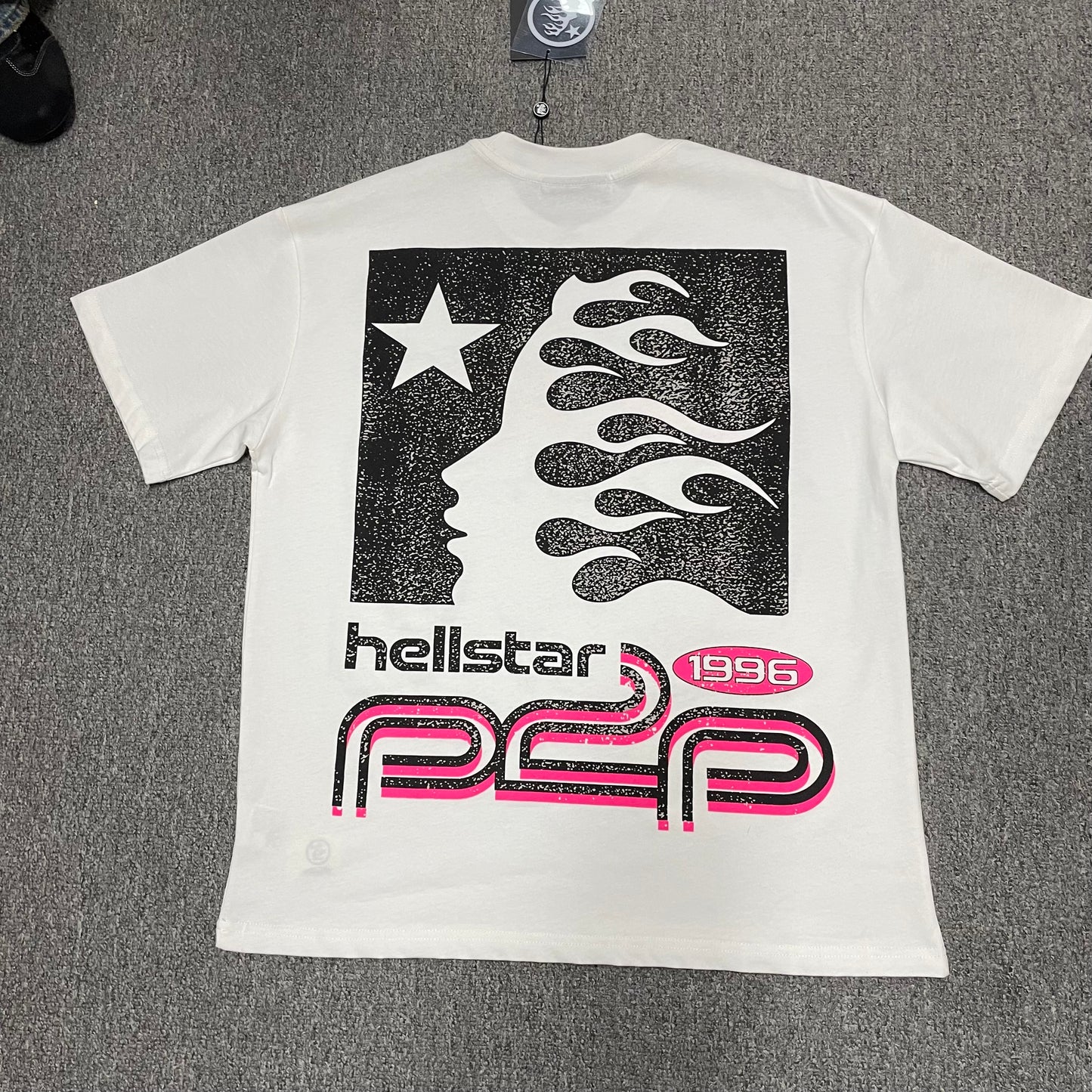 Hellstar Sport Logo White and Pink T-Shirt back view with full rear graphic artwork