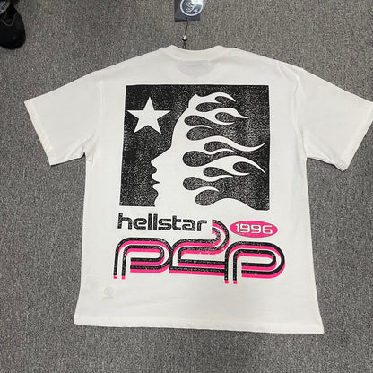Hellstar Sport Logo White and Pink T-Shirt back view with full rear graphic artwork