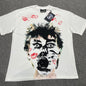 Hellstar French Kiss T-Shirt in white front view with oversized screaming face and red kiss-mark graphic