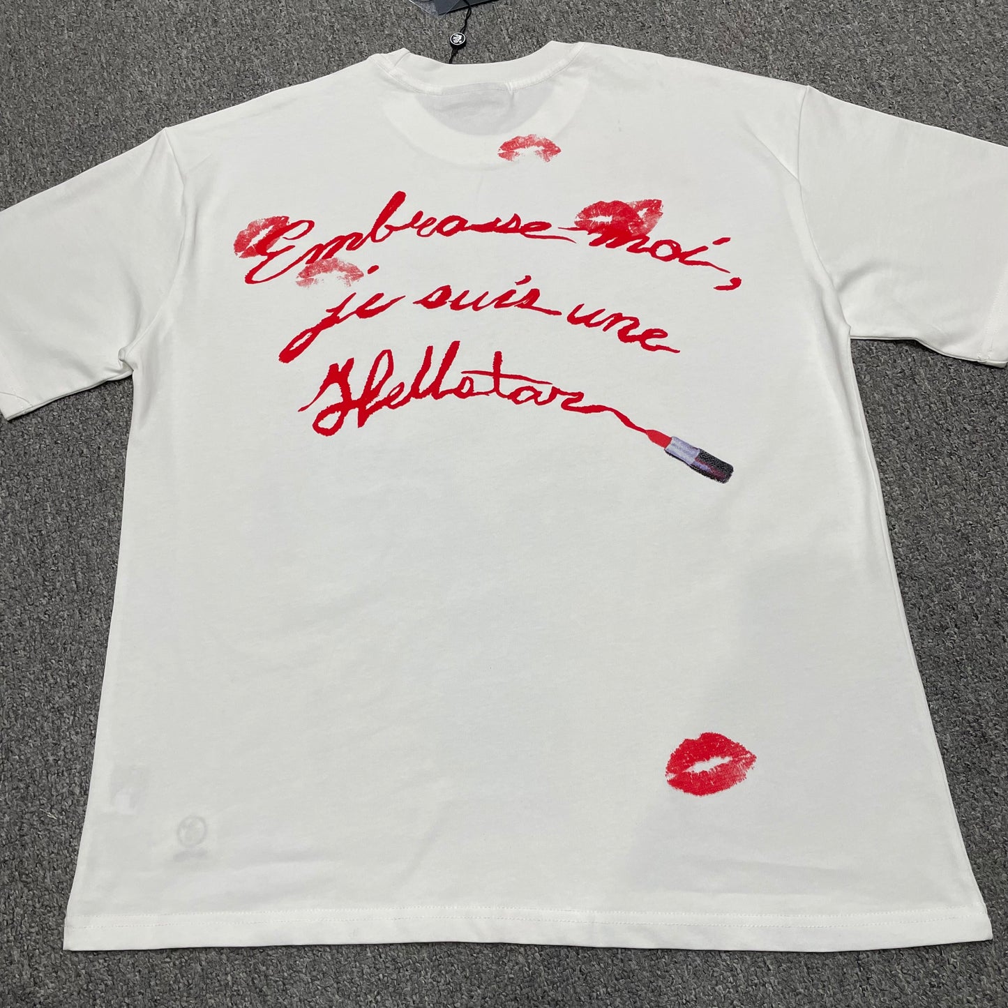 Hellstar French Kiss white T-shirt back view showing the complete rear graphic artwork