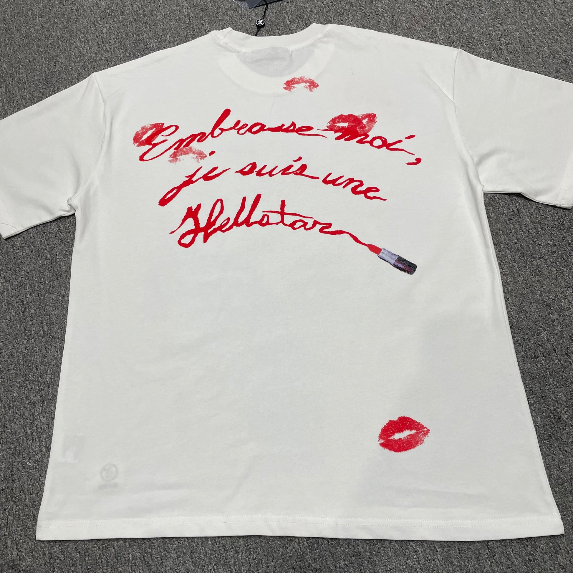 Hellstar French Kiss white T-shirt back view showing the complete rear graphic artwork