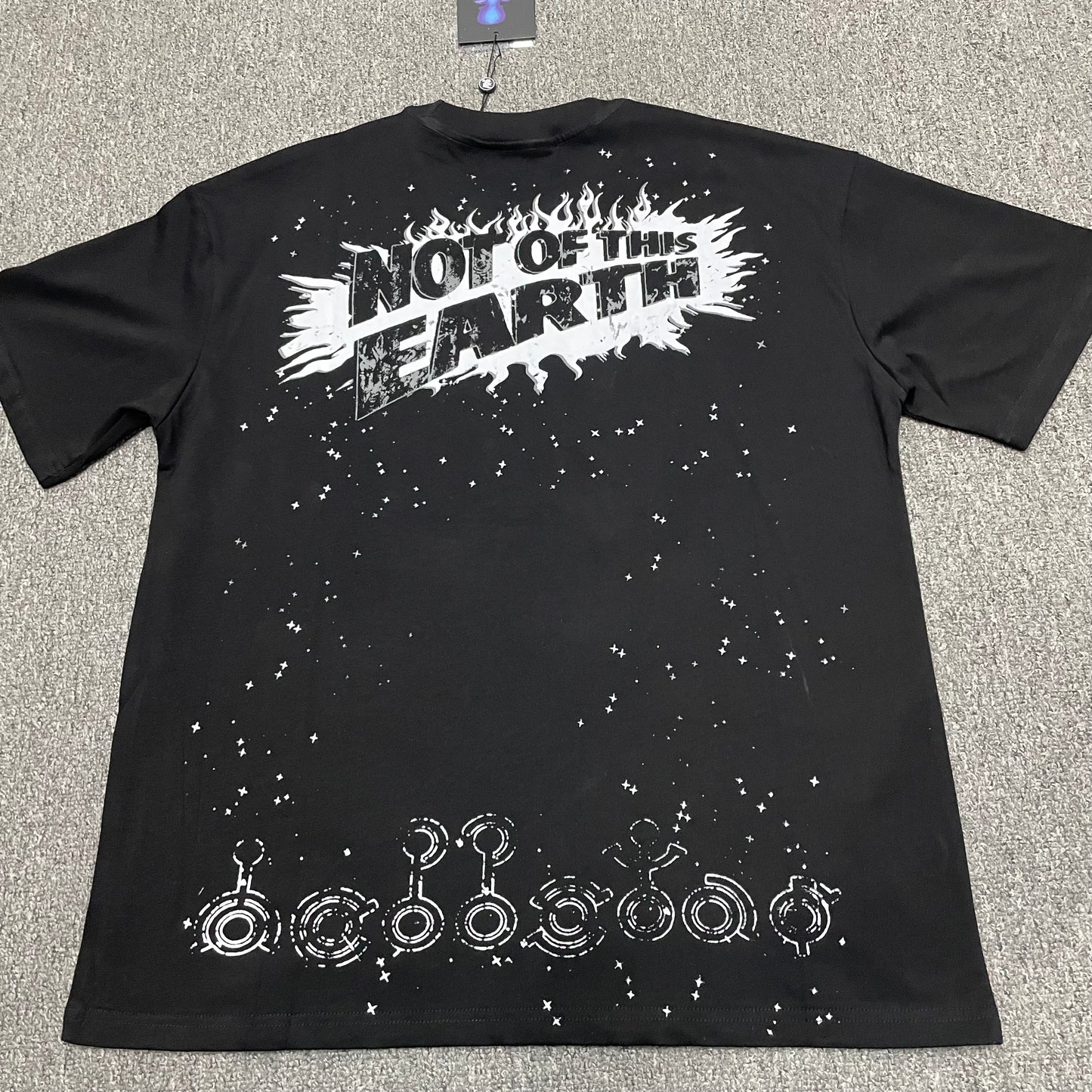 Hellstar Not of This Earth black T-shirt back view with complete rear graphic artwork