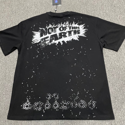 Hellstar Not of This Earth black T-shirt back view with complete rear graphic artwork