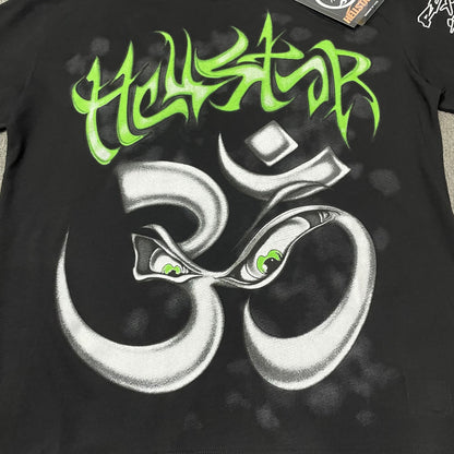 Full green and silver Om graphic on the front of the white Hellstar Reach Your Inner Peace T-Shirt
Bright green Hellstar logo printed above the Om symbol on the Reach Your Inner Peace T-Shirt
Oversized silver Om symbol with expressive eyes on the Hellstar Reach Your Inner Peace T-Shirt
Green illustrated eye details inside the Om symbol on the Hellstar Reach Your Inner Peace T-Shirt