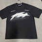 Hellstar Blur Rhinestone T-Shirt in black front view with distorted white motion graphic