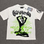 Hellstar Reach Your Inner Peace Om T-Shirt in white front view with green logo and oversized Om graphic