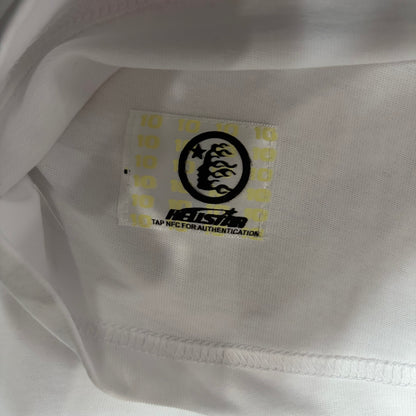 NFC tag detail on the Hellstar Gradient Flame Sports Logo T-Shirt