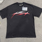 Wholesale Hellstar Sports Logo T-shirt in black with a red-to-white gradient graphic, complete tags, ready stock and mixed MOQ 25 pieces.