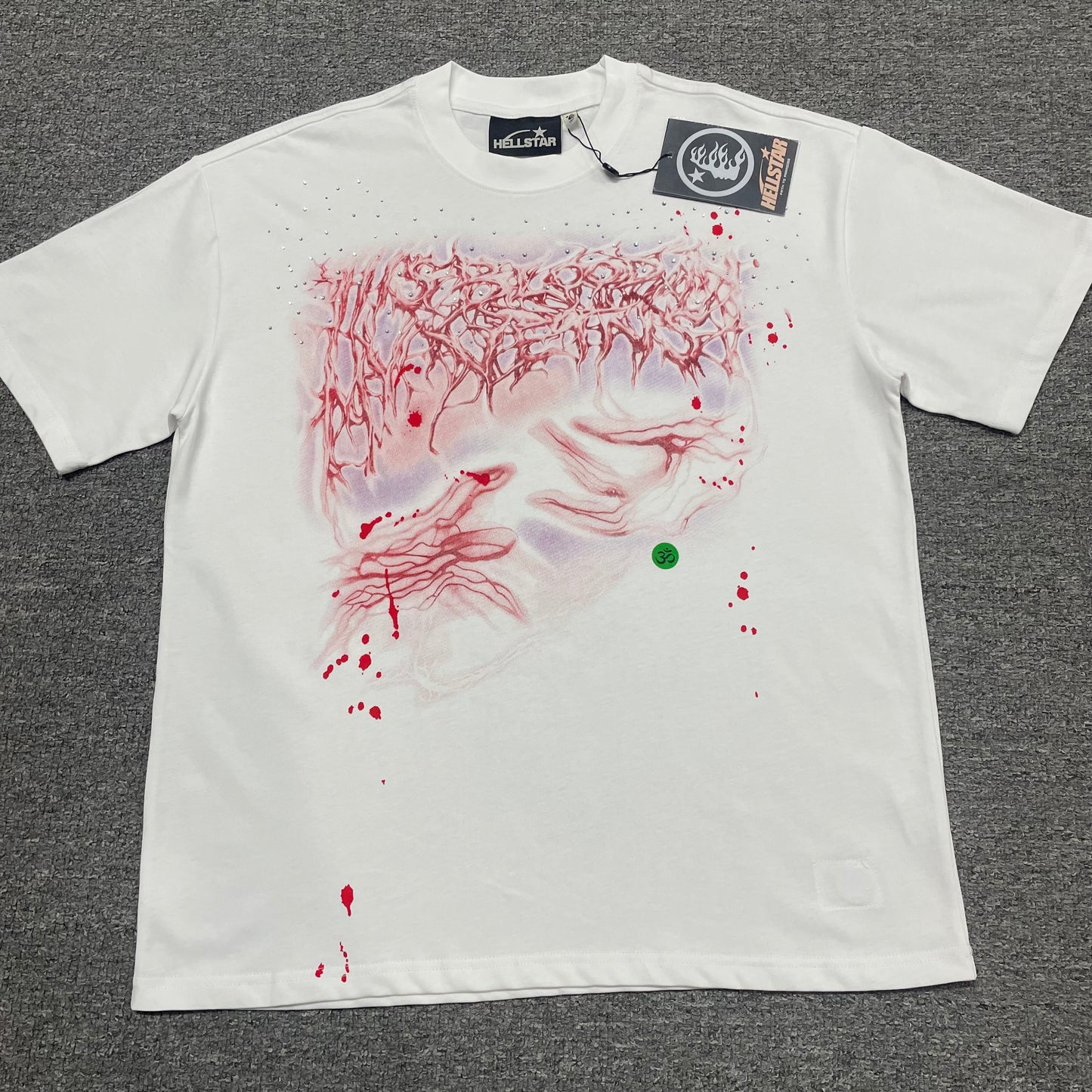Hellstar Red Face rhinestone graphic T-shirt in white front view