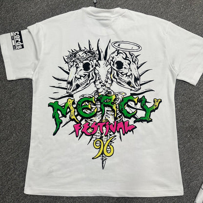 Hellstar Online white graphic T-shirt back view with large digital-themed artwork