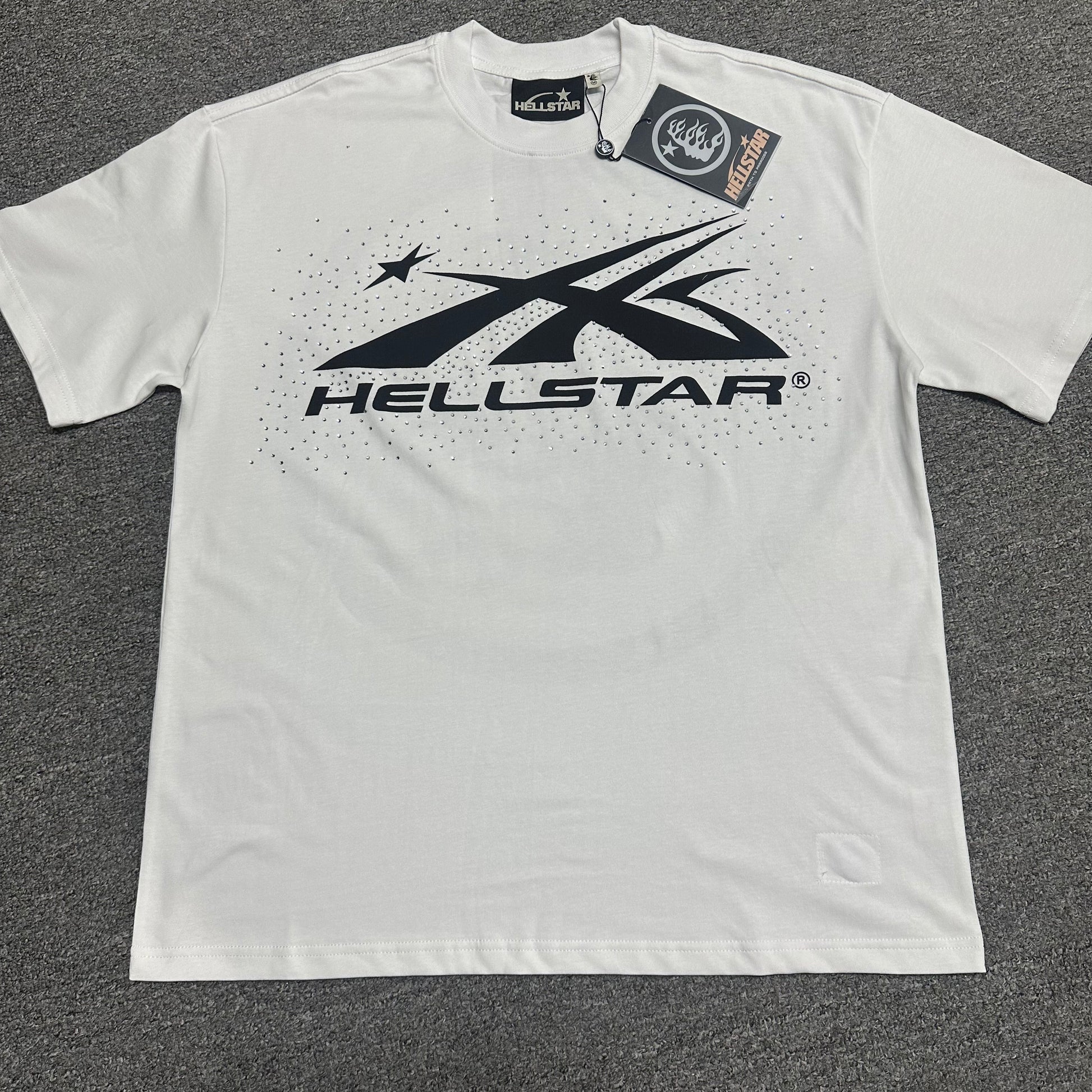 Hellstar Classic Rhinestone Logo T-shirt in white front view