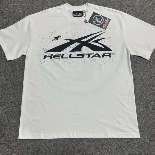 Hellstar Classic Rhinestone Logo T-shirt in white front view