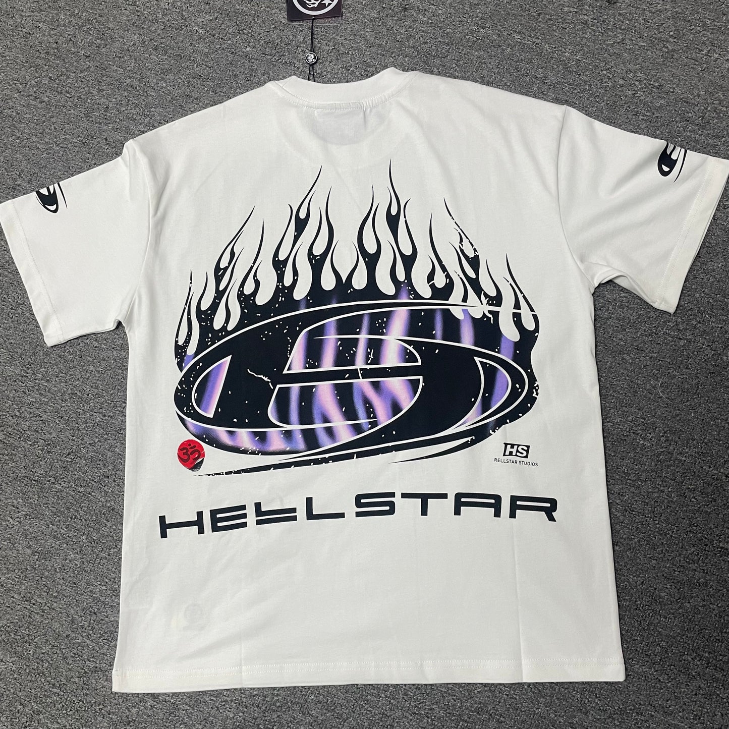 Hellstar H Blue Flame white T-shirt back view showing the rear graphic