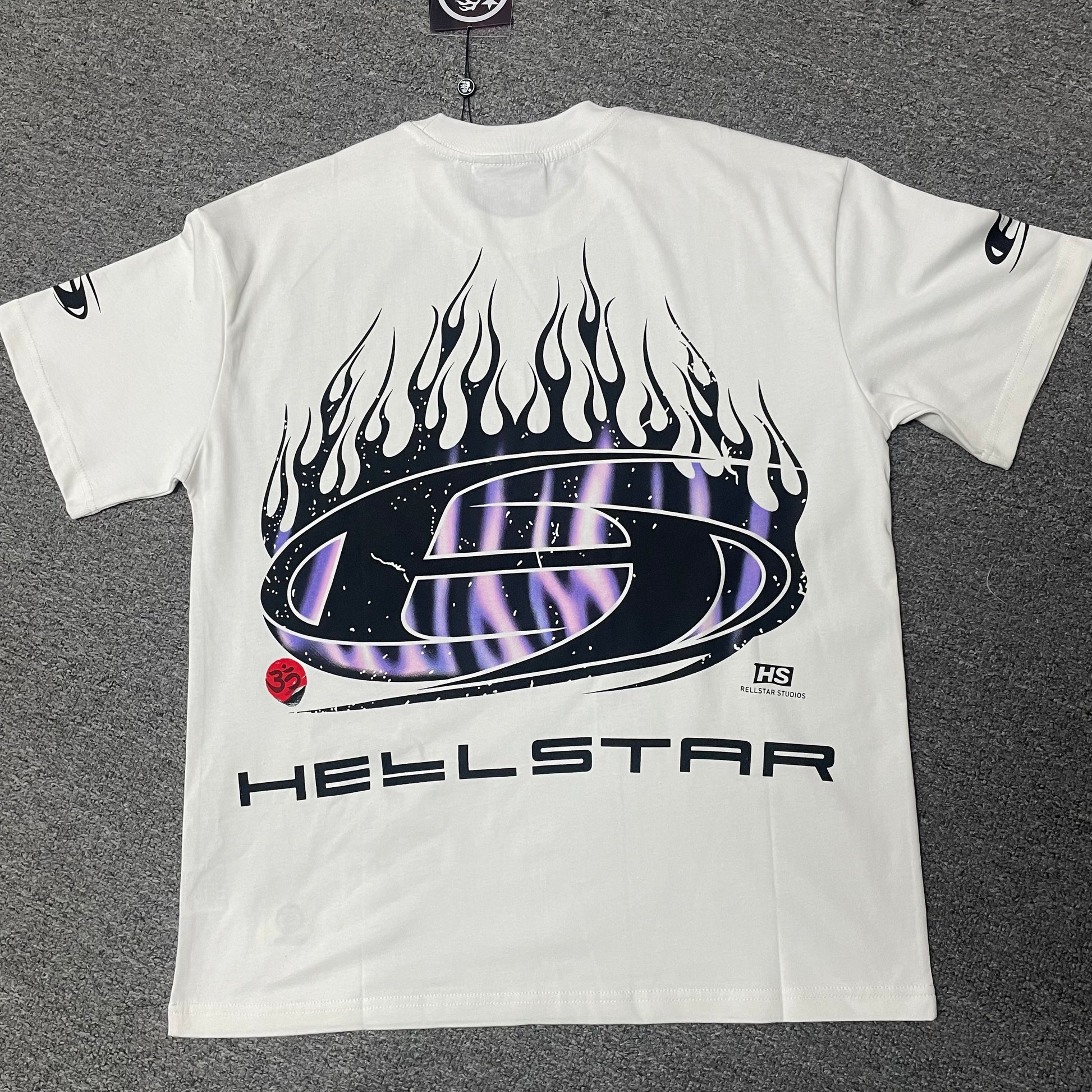 Hellstar H Blue Flame white T-shirt back view showing the rear graphic