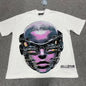 Hellstar Goggles graphic T-shirt in white front view with futuristic face artwork