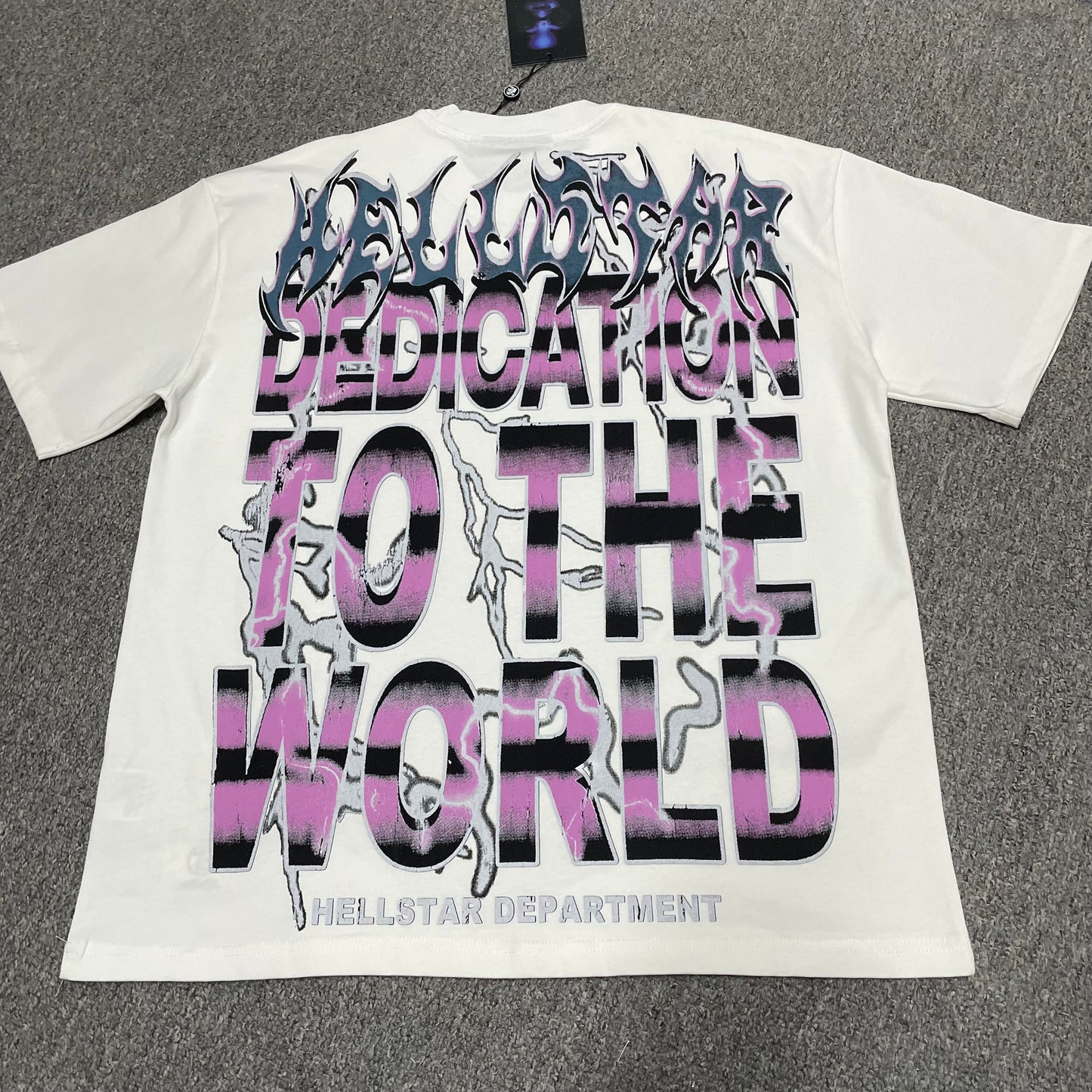 Hellstar Goggles white graphic T-shirt back view showing the rear artwork