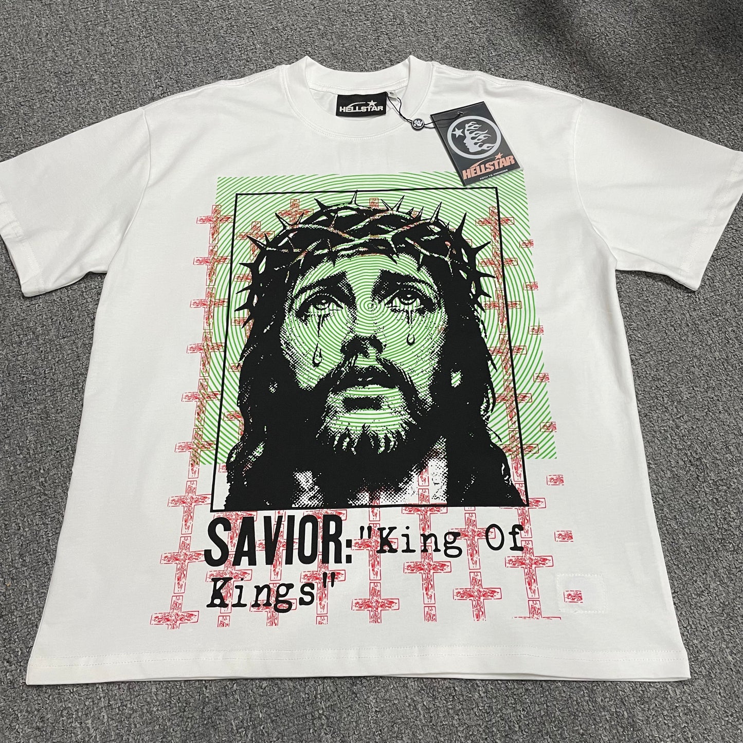 Hellstar Jesus Savior King of Kings T-shirt in white front view