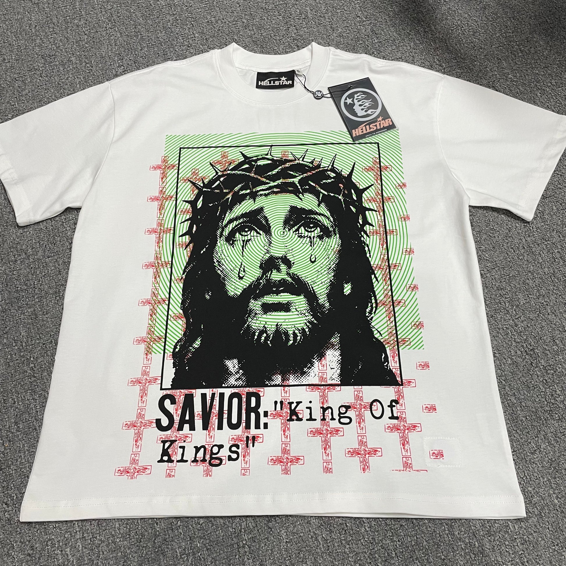 Hellstar Jesus Savior King of Kings T-shirt in white front view