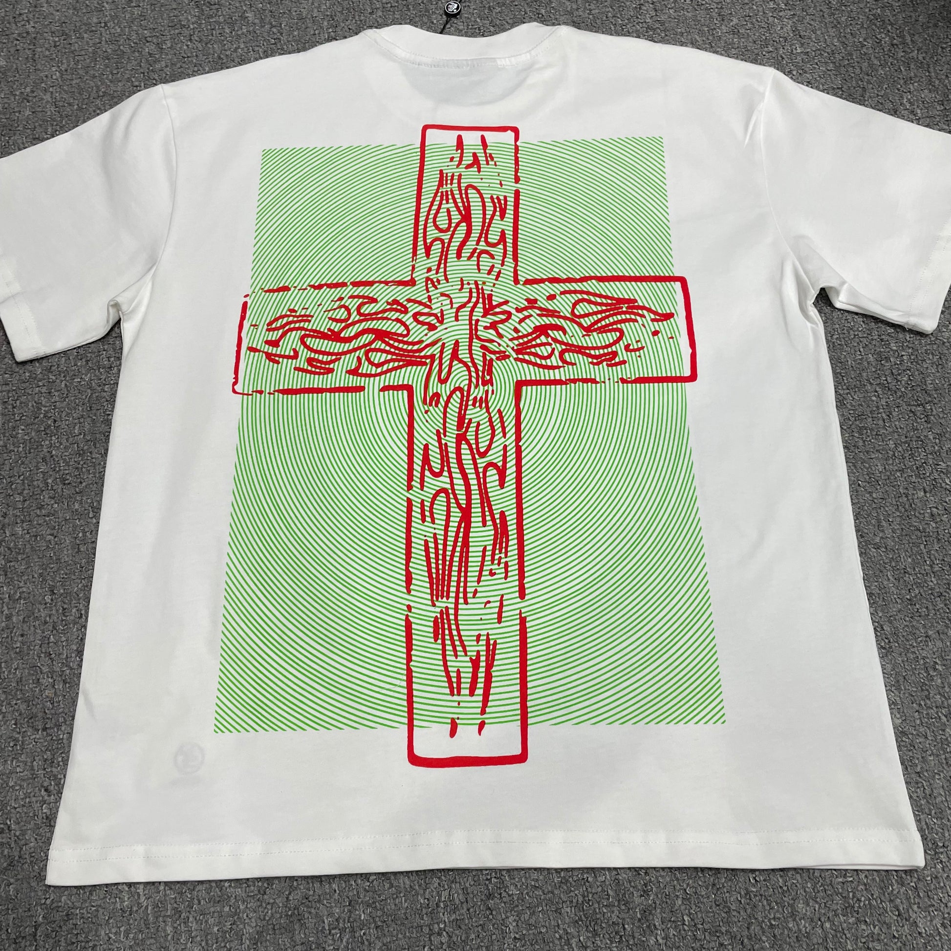 Hellstar Jesus white graphic T-shirt back view showing the rear artwork