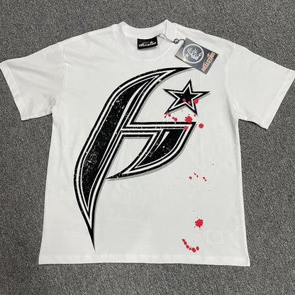 Full oversized black H Star graphic on Hellstar white T-shirt