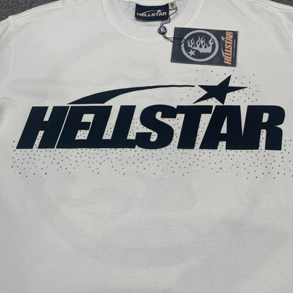 Full Hellstar Sports Core logo and rhinestone graphic on white T-shirt
Full rhinestone decoration surrounding the Hellstar Sports Core logo
Detailed rhinestone placement around the Hellstar logo graphic
Oversized Hellstar lettering detail on Sports Core white T-shirt
Shooting-star logo graphic detail on Hellstar Sports Core T-shirt