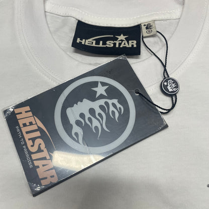 Crew neck collar and stitching detail on Hellstar Sports Core T-shirt
Hellstar woven neck label inside Sports Core Rhinestone white T-shirt
Hellstar size label detail inside Sports Core white T-shirt
Hellstar branded hangtag attached to Sports Core Rhinestone T-shirt