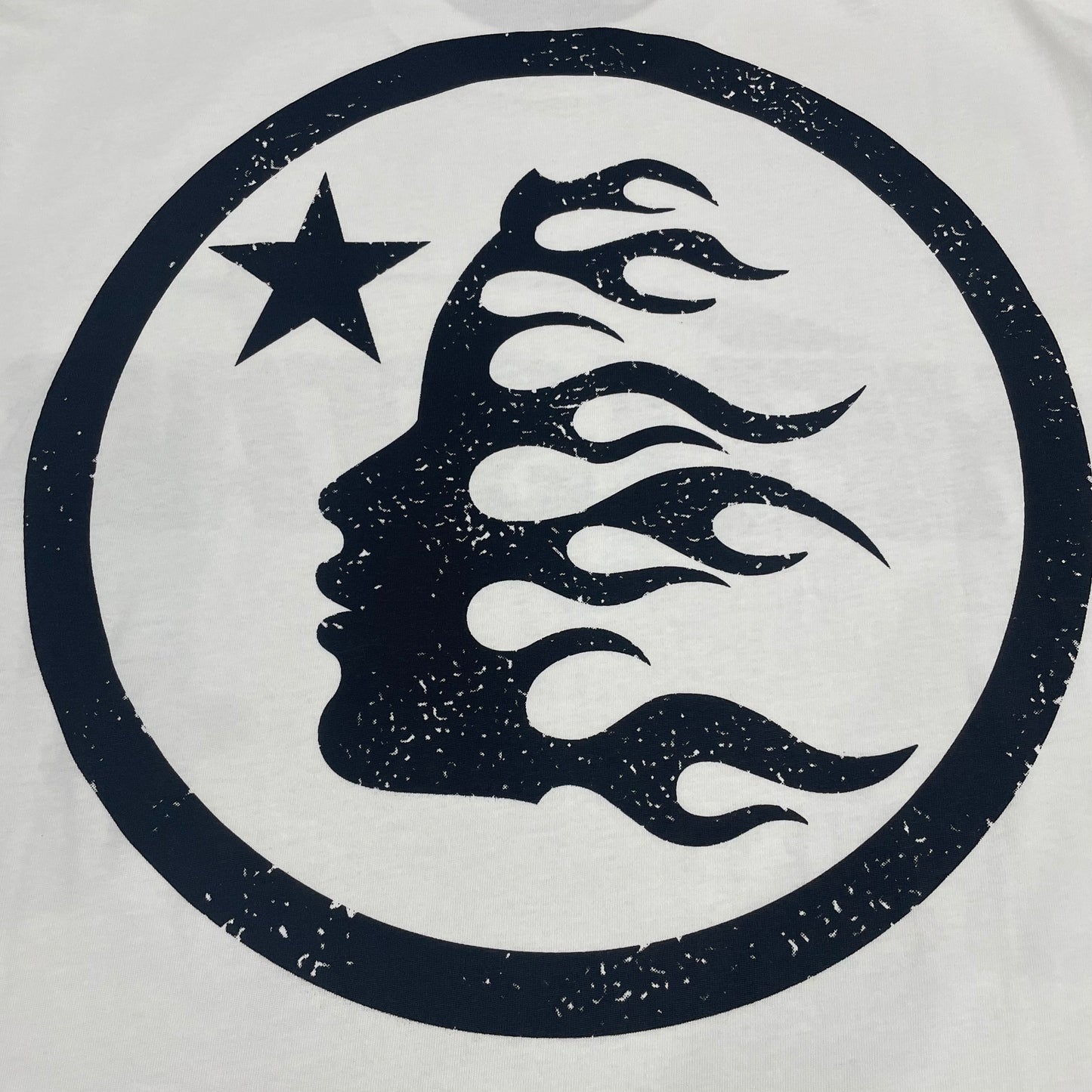 Full rear graphic print on Hellstar Sports Core white T-shirt
Close-up of the back graphic on Hellstar Sports Core T-shirt