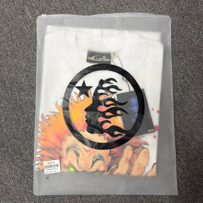 Wholesale-ready Hellstar Evil Eye T-shirt with labels hangtag and individual packaging
Hellstar Evil Eye white graphic T-shirt print labels and packaging detail video