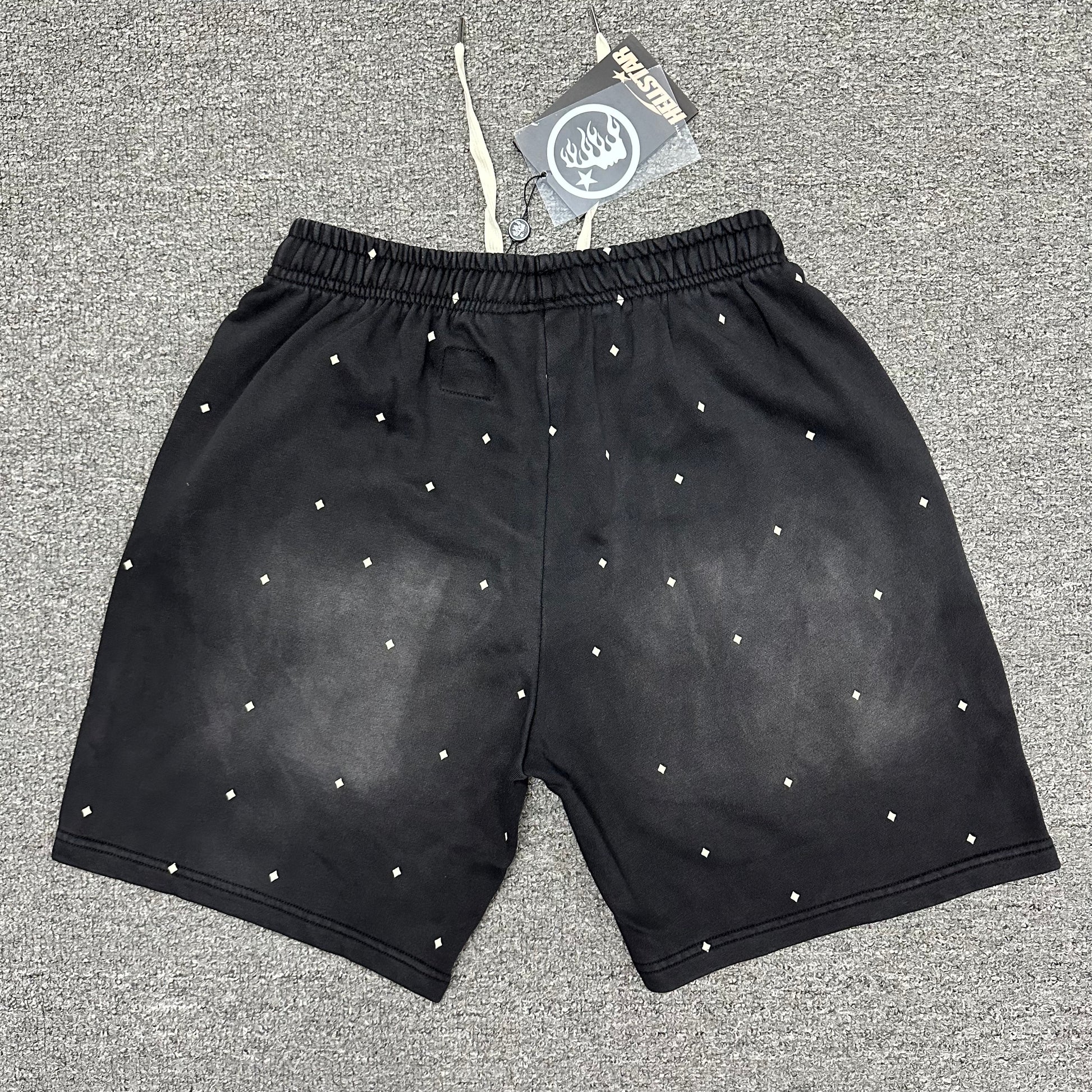 Hellstar Path to Paradise washed black graphic shorts back view