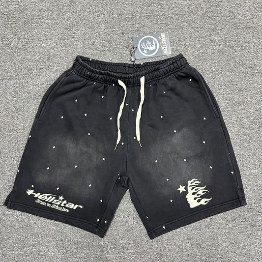 Hellstar Path to Paradise washed black graphic shorts front view
Close-up of elasticated waistband construction on Hellstar black shorts
Detailed view of gathered elastic waist on Hellstar Path to Paradise shorts