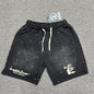 Hellstar Path to Paradise washed black graphic shorts front view
Close-up of elasticated waistband construction on Hellstar black shorts
Detailed view of gathered elastic waist on Hellstar Path to Paradise shorts
