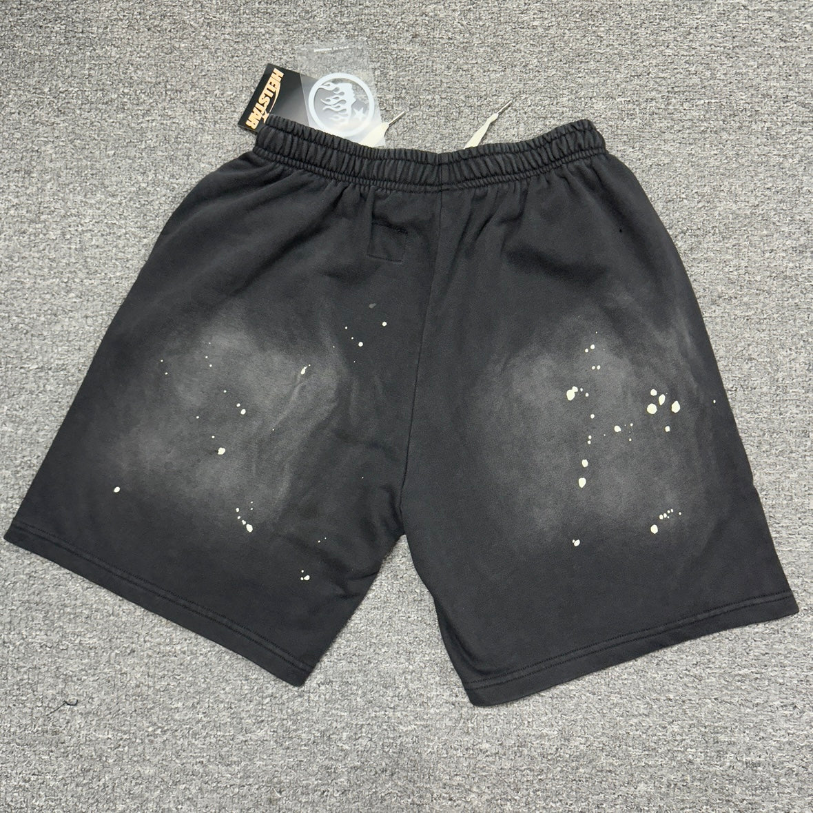 Hellstar Vertical Logo Flame Face washed black shorts back view