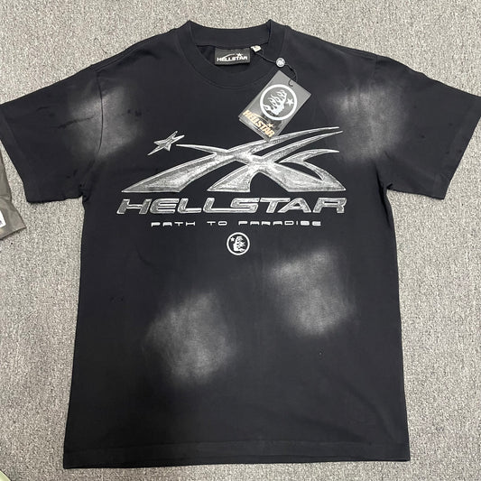 Hellstar Chrome Logo T-shirt in washed black front view