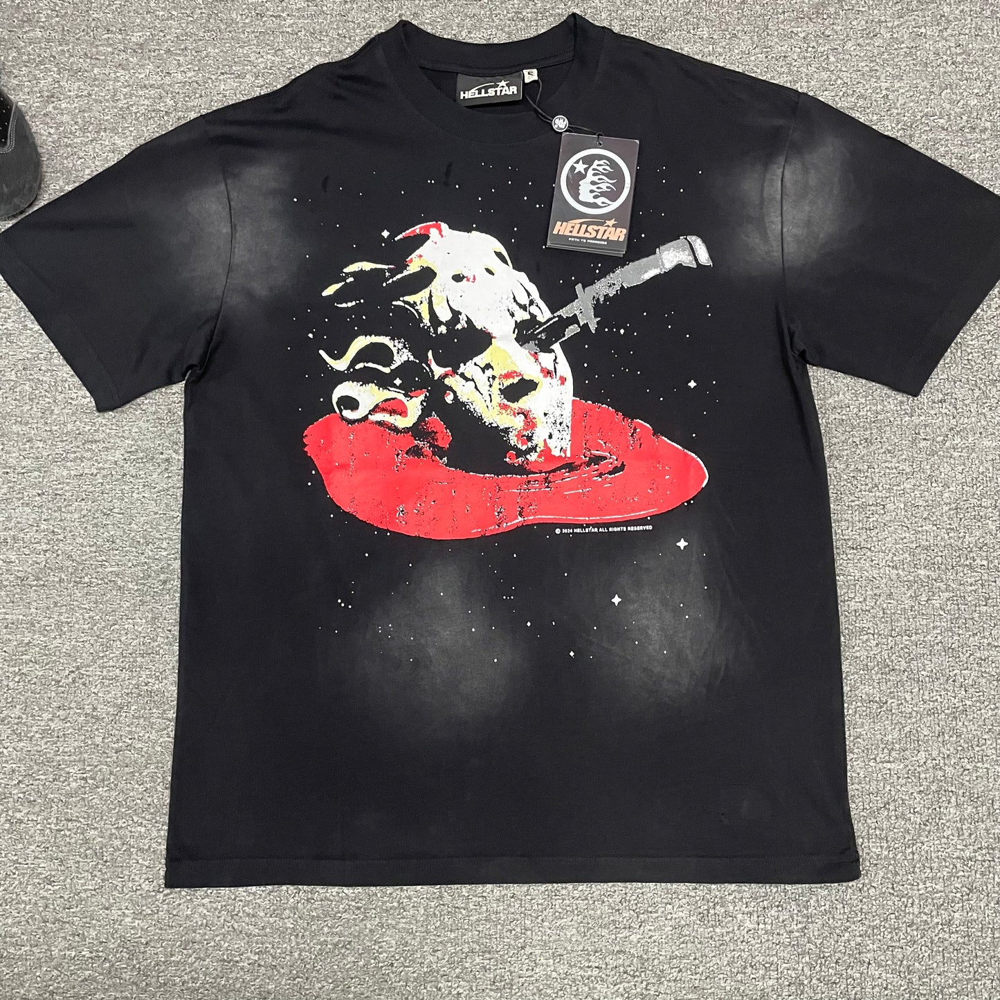 Hellstar UFO Attacks Planet graphic T-shirt in washed black front view