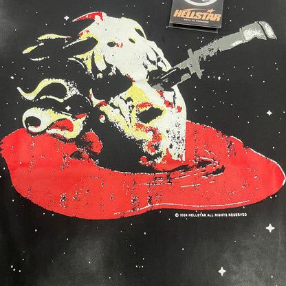 Full alien skeleton and red flying saucer graphic on Hellstar washed black T-shirt
Detailed white red yellow and grey alien artwork on Hellstar graphic T-shirt
Alien-like skeletal character graphic detail on Hellstar Attacks Planet T-shirt
Distressed skeletal figure artwork on Hellstar UFO graphic T-shirt