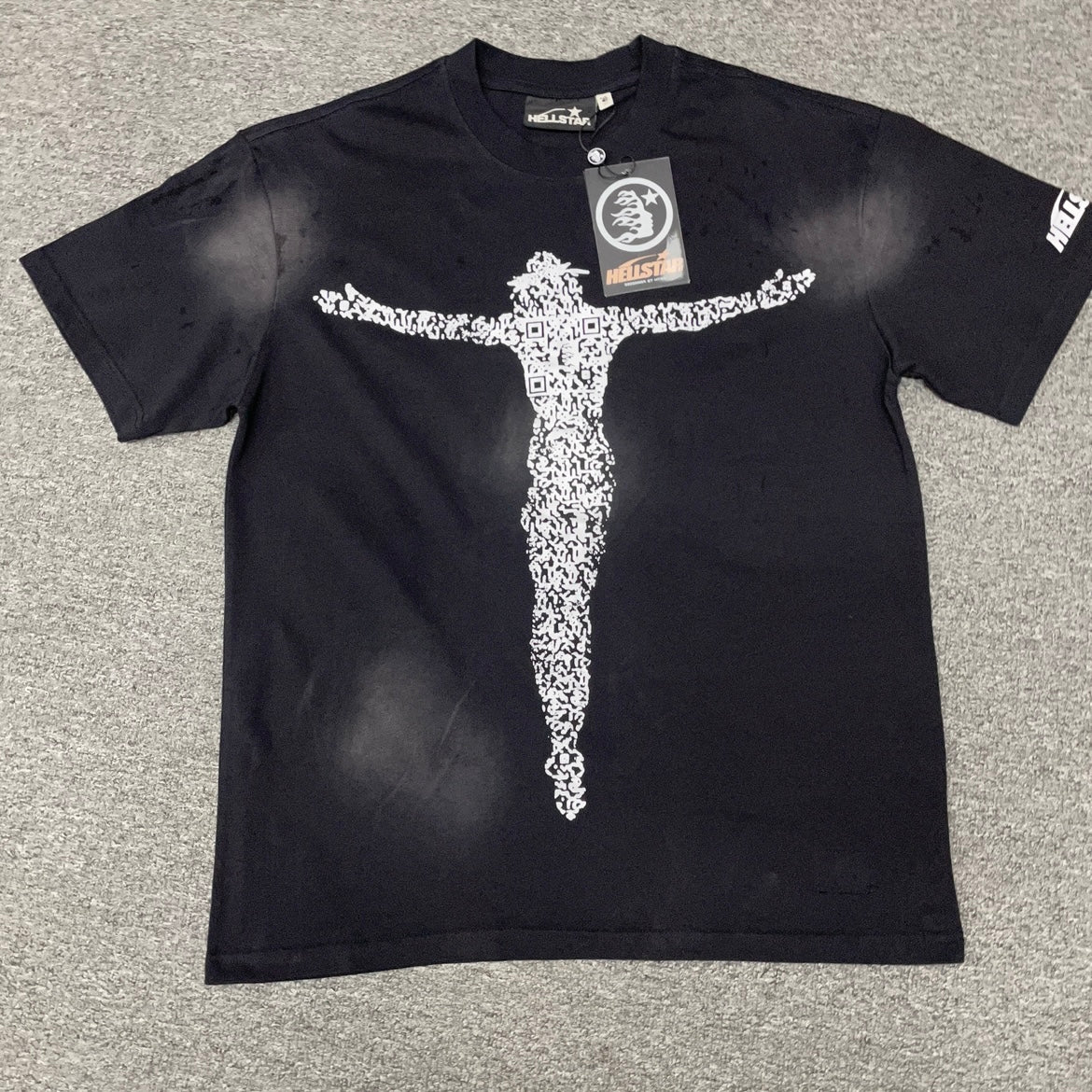 Hellstar QR Christ graphic T-shirt in washed black front view
