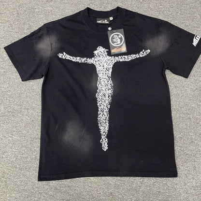 Hellstar QR Christ graphic T-shirt in washed black front view