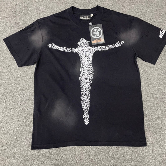 Hellstar QR Christ graphic T-shirt in washed black front view