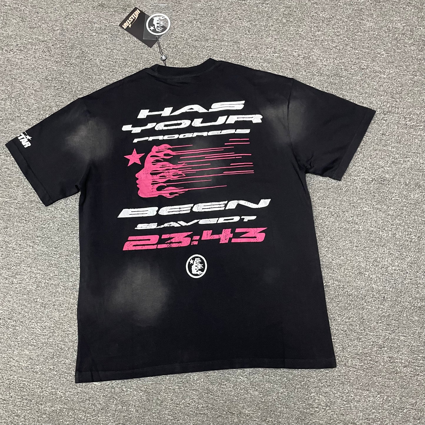 Hellstar QR Christ washed black T-shirt back view