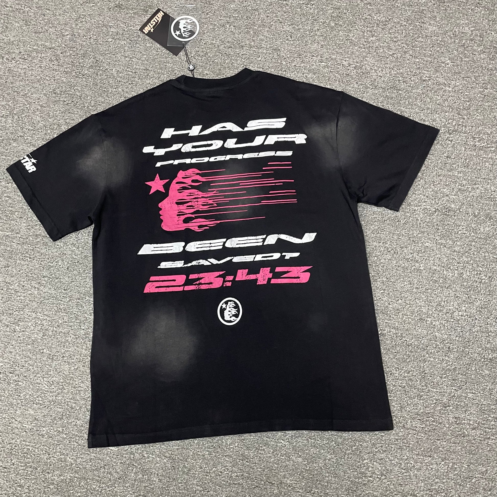 Hellstar QR Christ washed black T-shirt back view