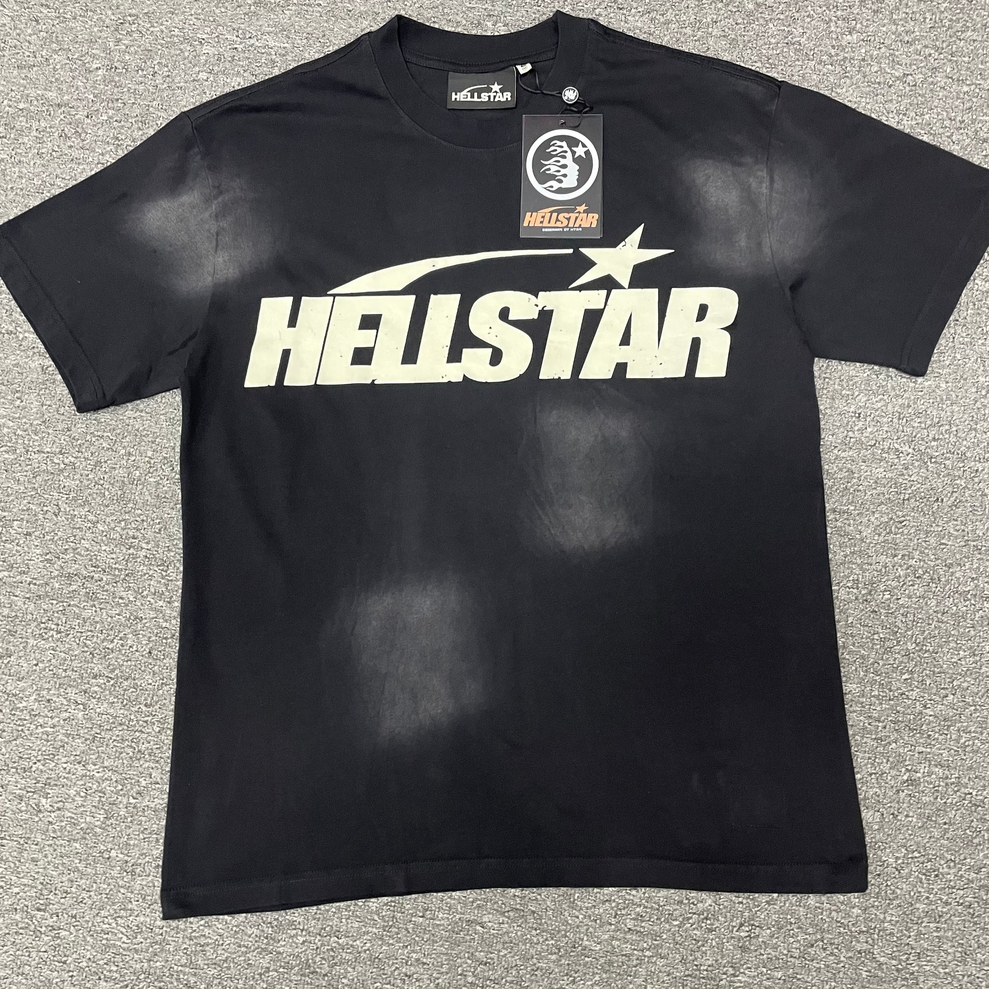 Hellstar Classic Logo T-shirt in washed black front view