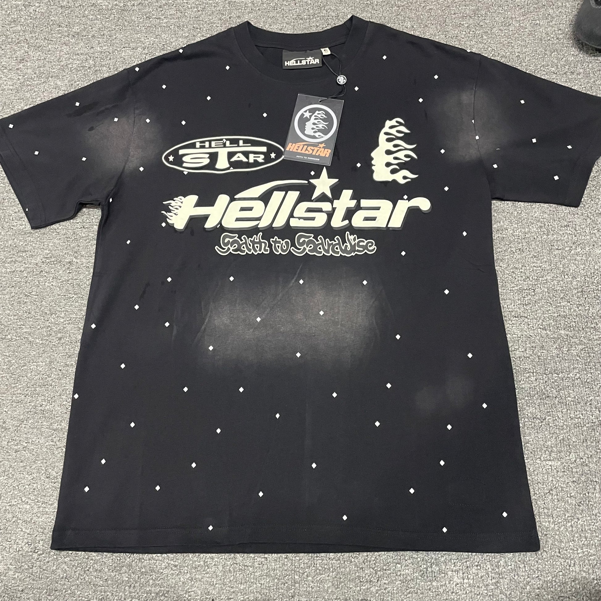 Hellstar Death to Paradise graphic T-shirt in washed black front view