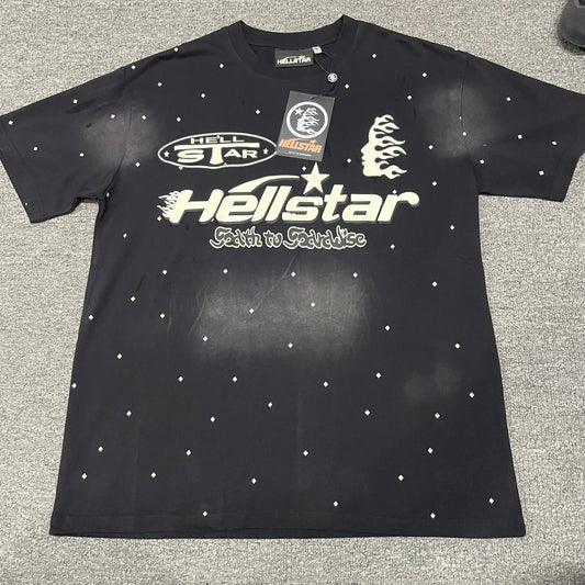 Hellstar Death to Paradise graphic T-shirt in washed black front view