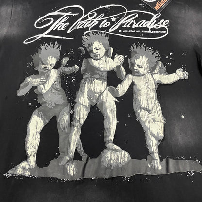 Full three-cherub Path to Paradise graphic on Hellstar washed black T-shirt
Detailed grey white and black cherub artwork on Hellstar graphic T-shirt
Three distressed cherub figures on Hellstar Path to Paradise T-shirt
Close-up of the distressed cherub faces on Hellstar graphic T-shirt
The Path to Paradise script lettering across Hellstar washed black T-shirt