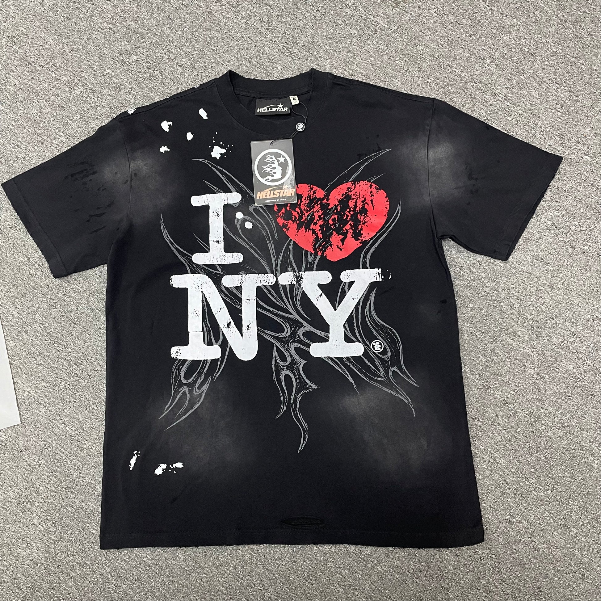 Hellstar I Love NY graphic T-shirt in washed black front view