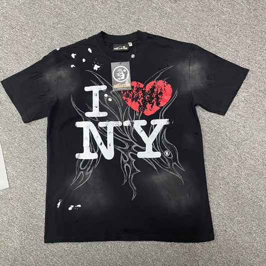 Hellstar I Love NY graphic T-shirt in washed black front view